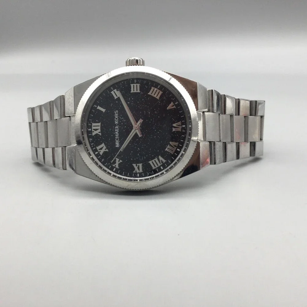 Michael Kors MK-6113 Channing Shimmer Womens Watch 38mm Black New Battery 7.5